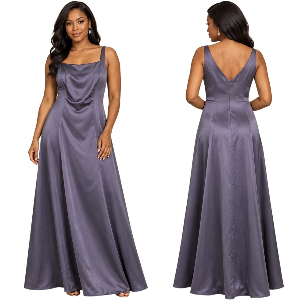 Vintage 90s Michaelangelo Lavender Satin Maxi Gown Dress 2 USA Formal HoCo